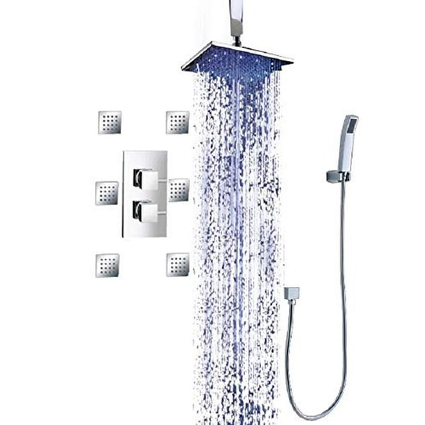 Luxury Ceiling Chrome Rain LED 24" Bathroom Square Shower Head Mixer Faucet Luxury Ceiling Chrome Rain LED 24" Bathroom Square Shower Head Mixer Faucet